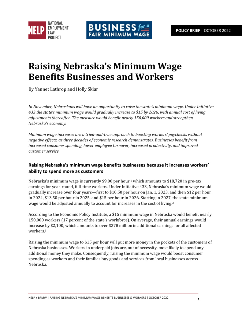 Raising Nebraska’s Minimum Wage Benefits Businesses and Workers